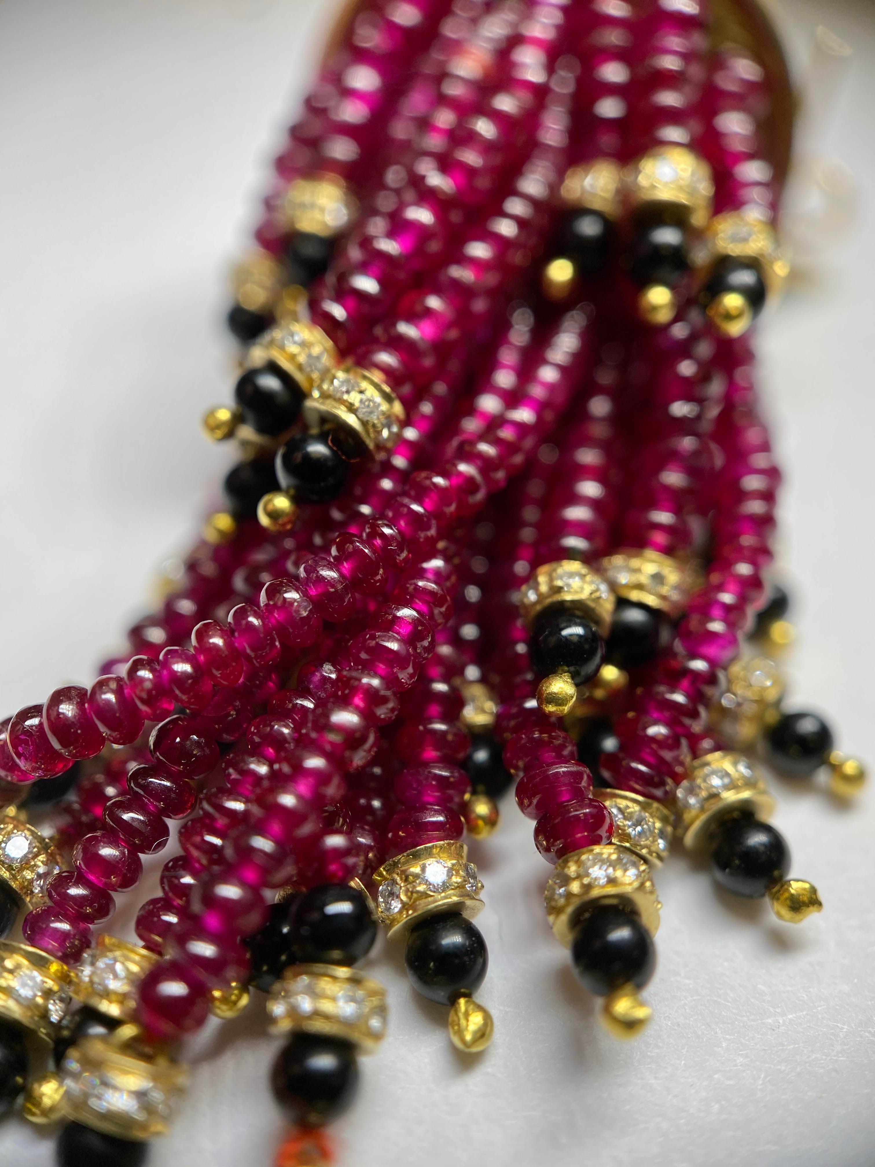 Ruby, Diamond, and Enamel Earrings in 18 Karat Gold For Sale 1