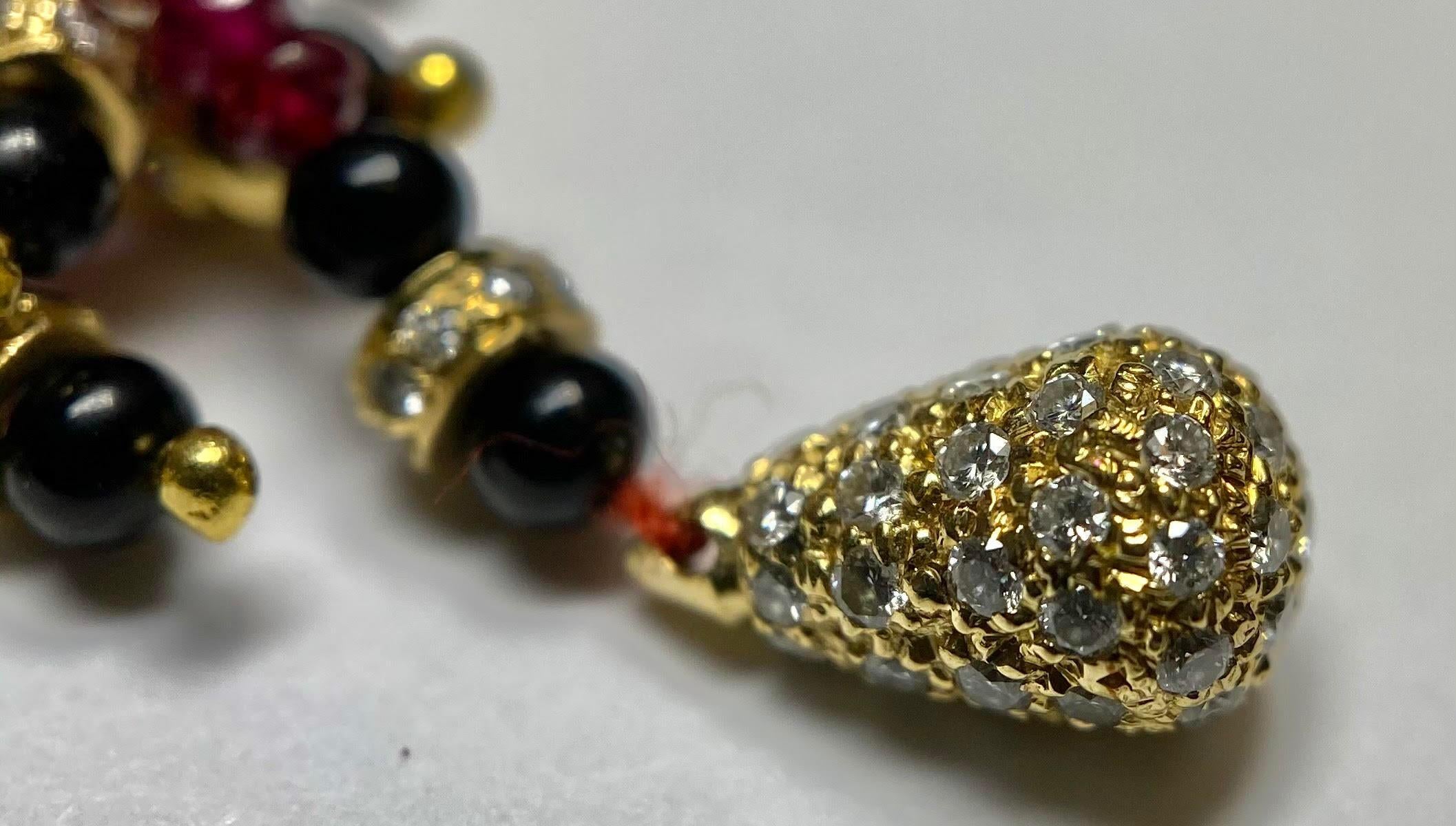 Ruby, Diamond, and Enamel Earrings in 18 Karat Gold For Sale 2