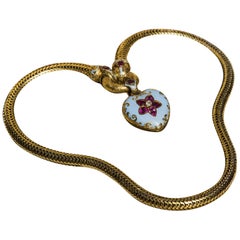 Ruby Diamond and Enamel Heart Necklace