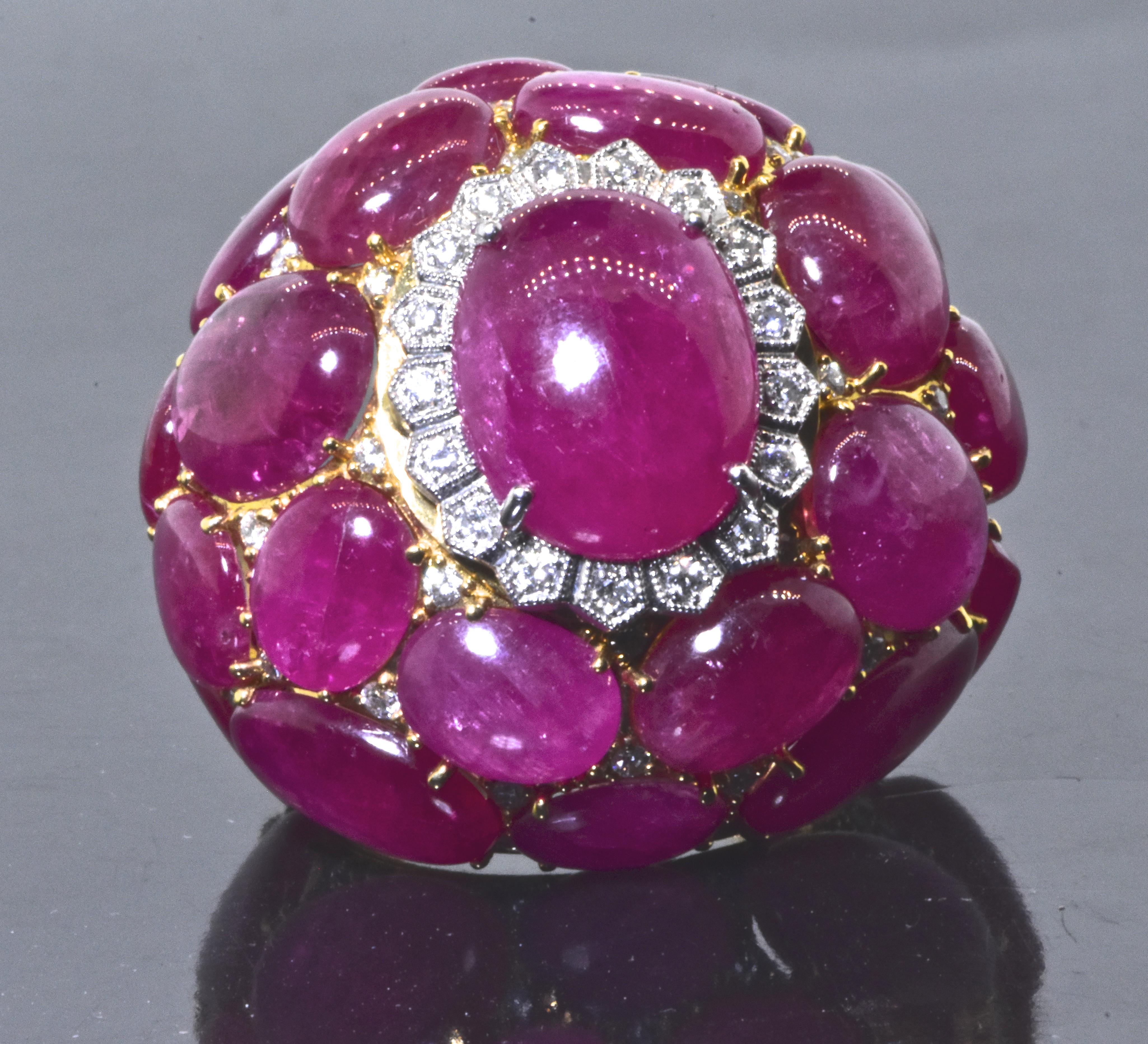Ruby, Diamond and Gold Large Dome Style Ring In New Condition In Aspen, CO