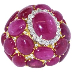 Ruby, Diamond and Gold Large Dome Style Ring