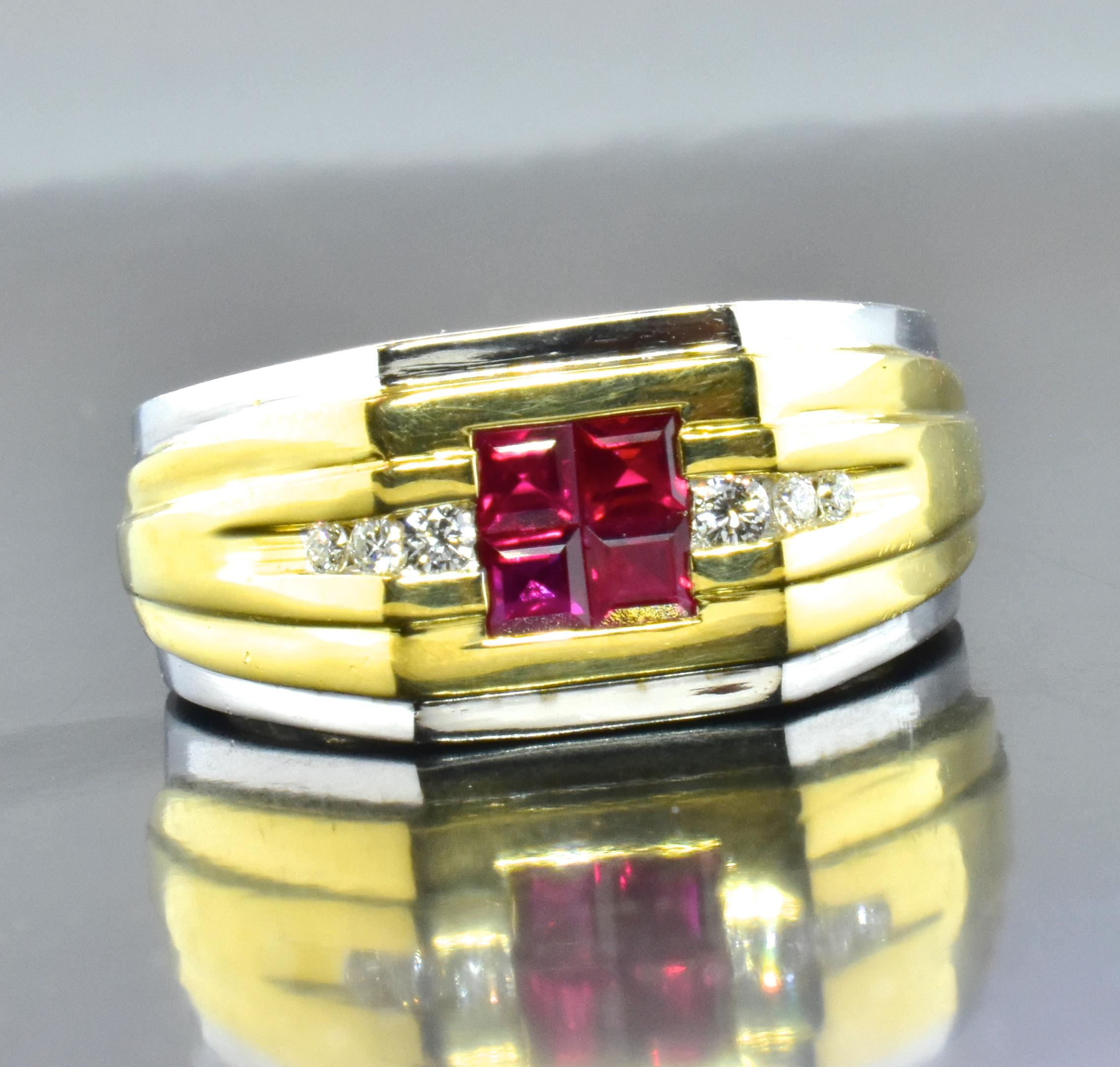 Ruby, Diamond and Gold Vintage Ring, circa 1960 2