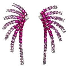 Ruby Diamond and Pink Sapphire Fire Cracker Earrings in White Gold