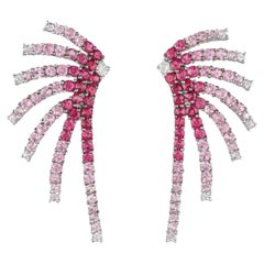 Ruby Diamond and Pink Sapphire Fire works Earrings in 18k White Gold.