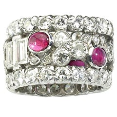 Ruby Diamond and Platinum Eternity Ring, Circa 1950