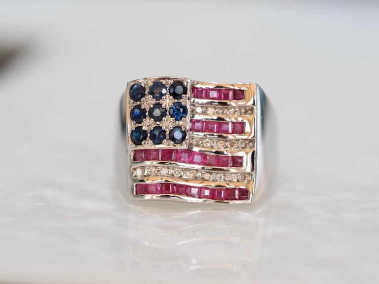 Ruby, Diamond and Sapphire American Flag Ring at 1stDibs | american ...