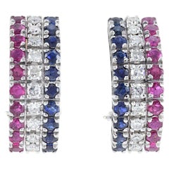 Used Ruby, Diamond and Sapphire French Huggie Earrings