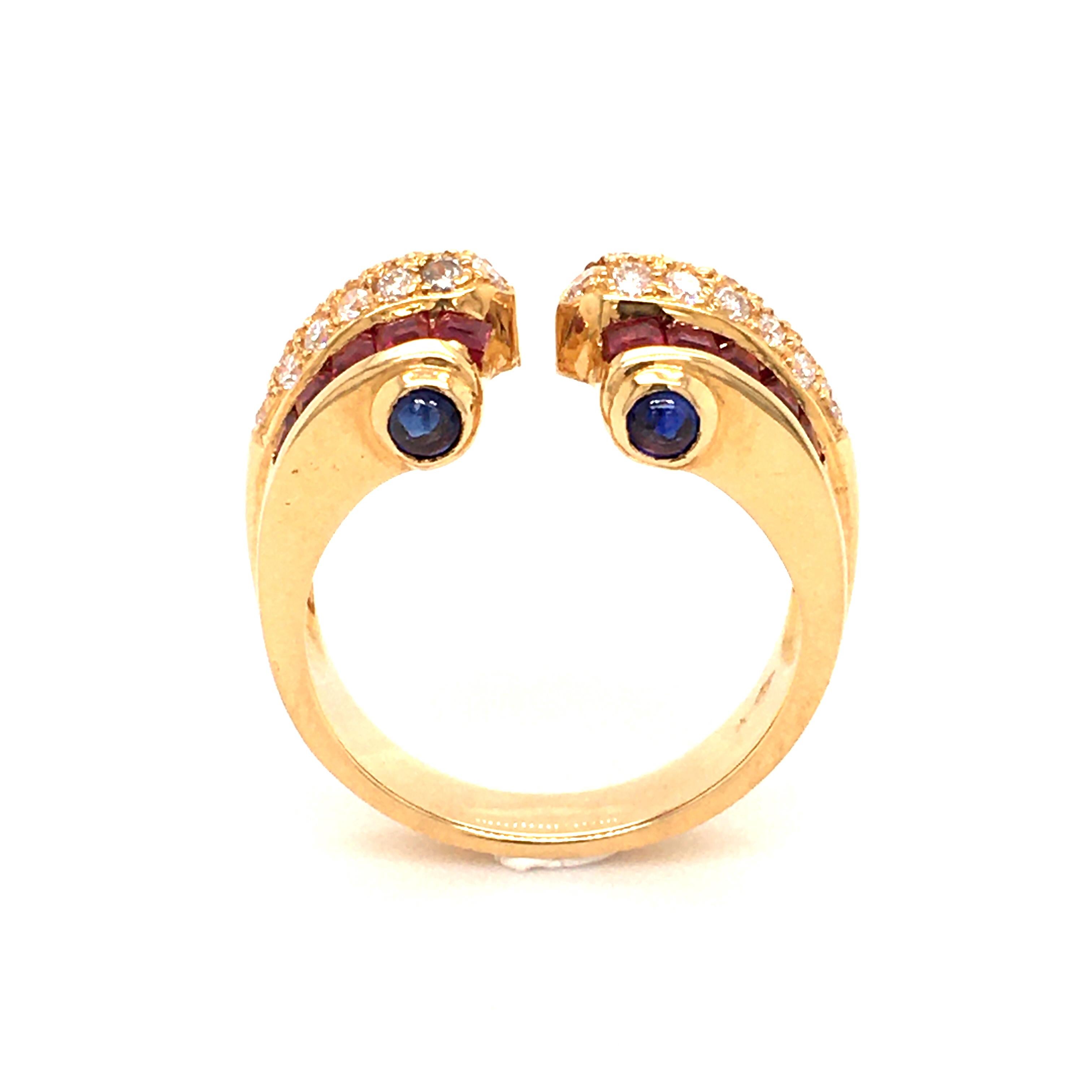 Ruby, Diamond and Sapphire Ring in 18 Karat Yellow Gold 1