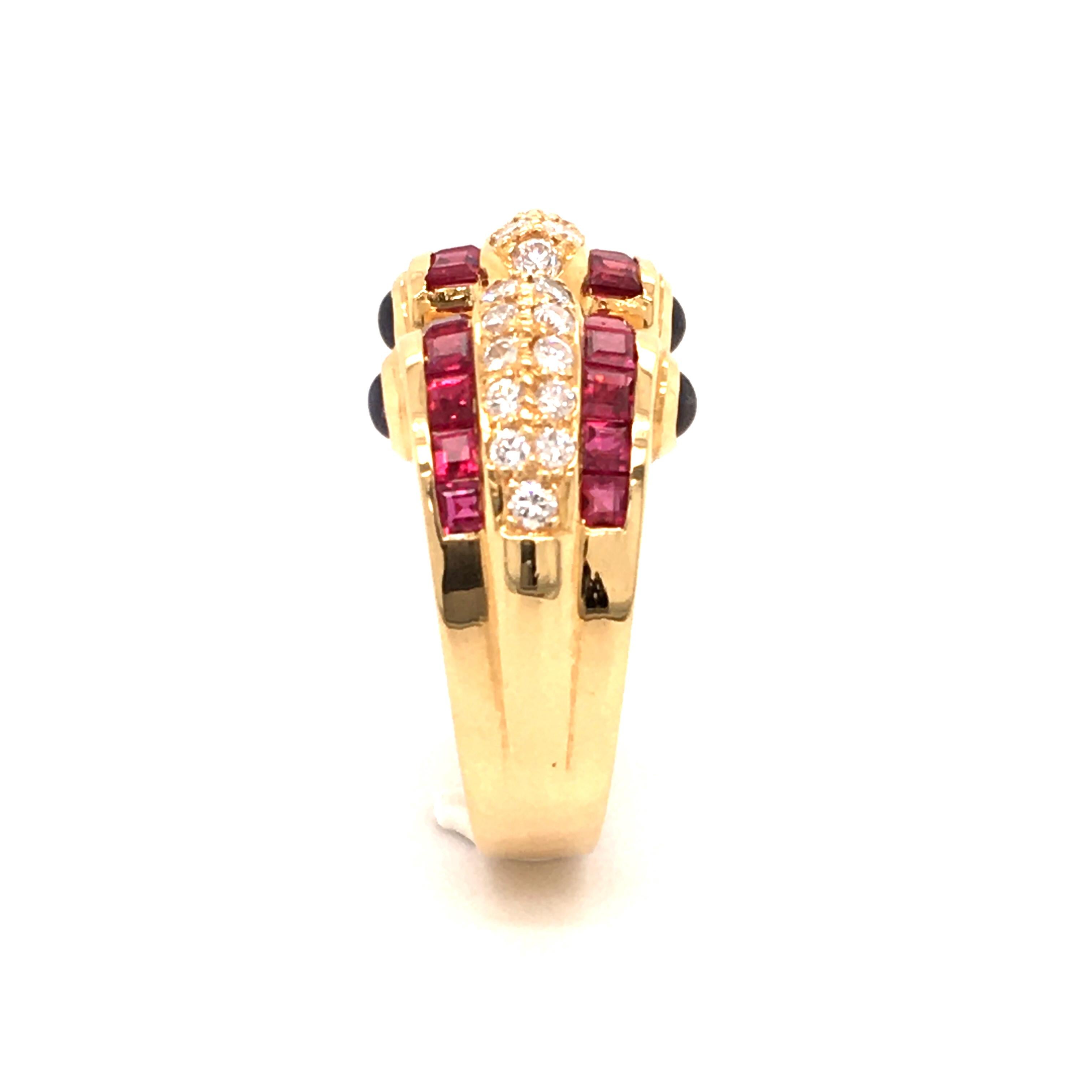 Ruby, Diamond and Sapphire Ring in 18 Karat Yellow Gold 2