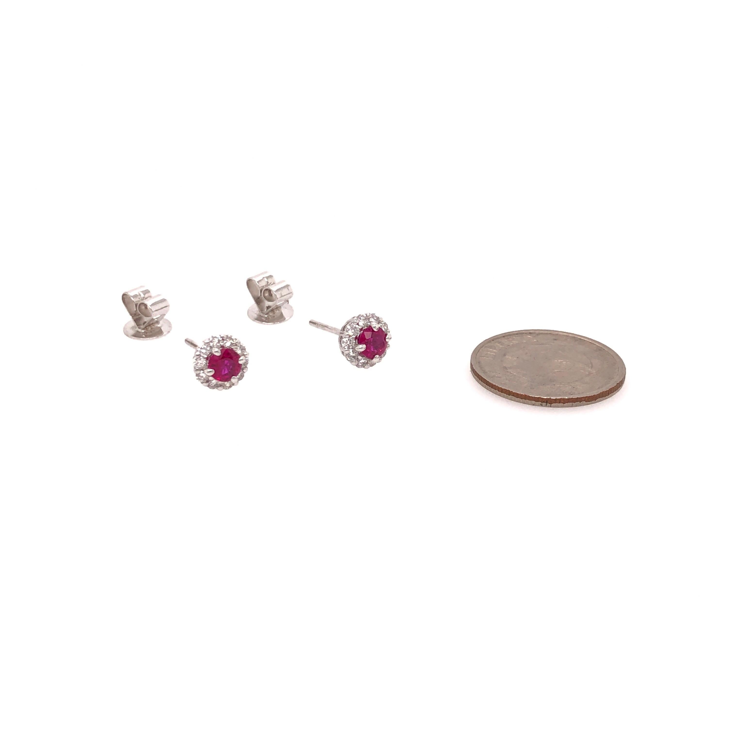 Modern Ruby Diamond and White Gold Diamond Stud Earrings