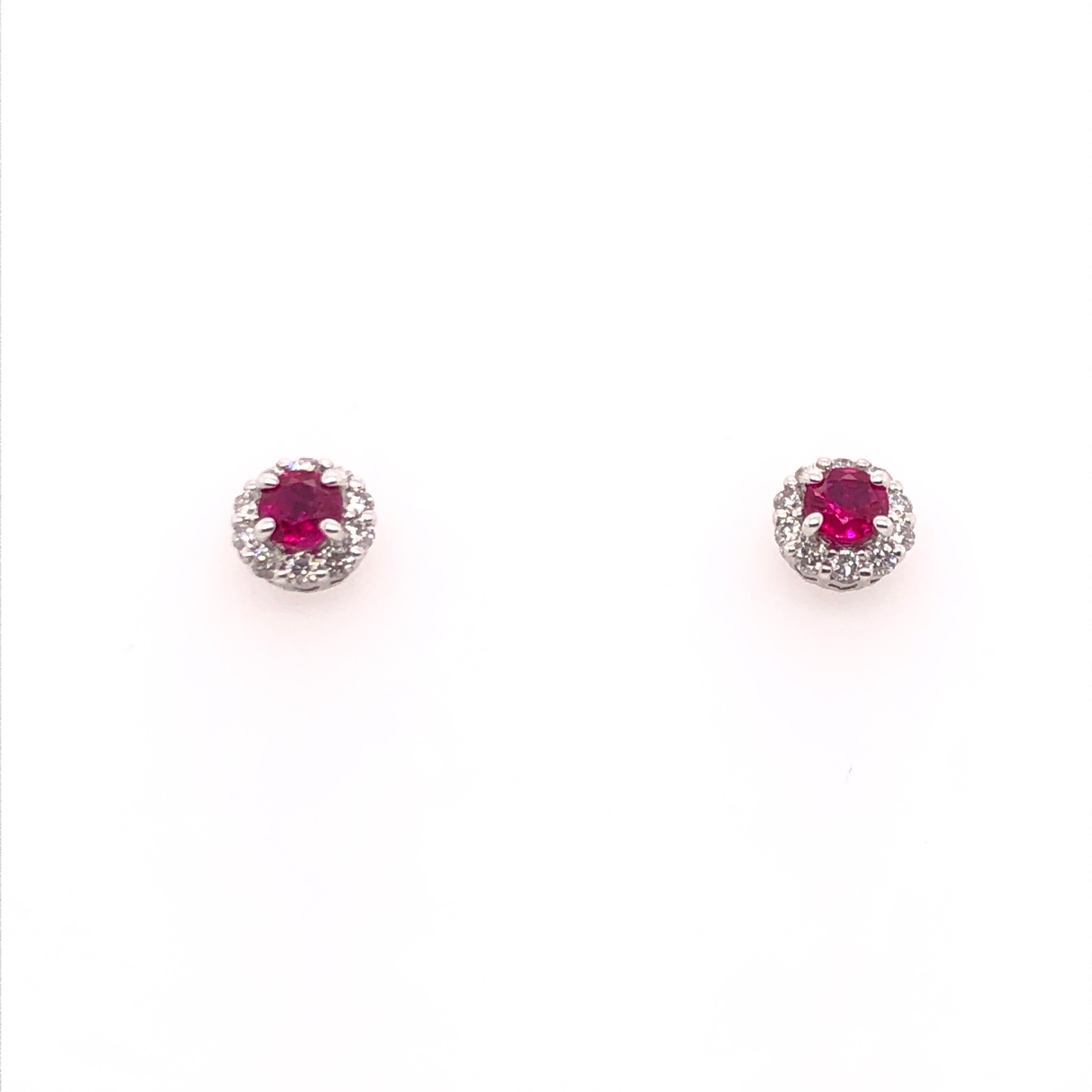 Round Cut Ruby Diamond and White Gold Diamond Stud Earrings