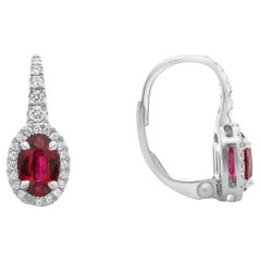 Boucles d'oreilles à levier en or blanc, rubis et diamants