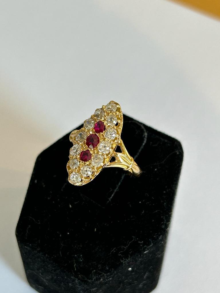 Ruby & Diamond Antique Ring, Ruby & Victorian Cut Diamonds, Est 0.90ct. For Sale 1