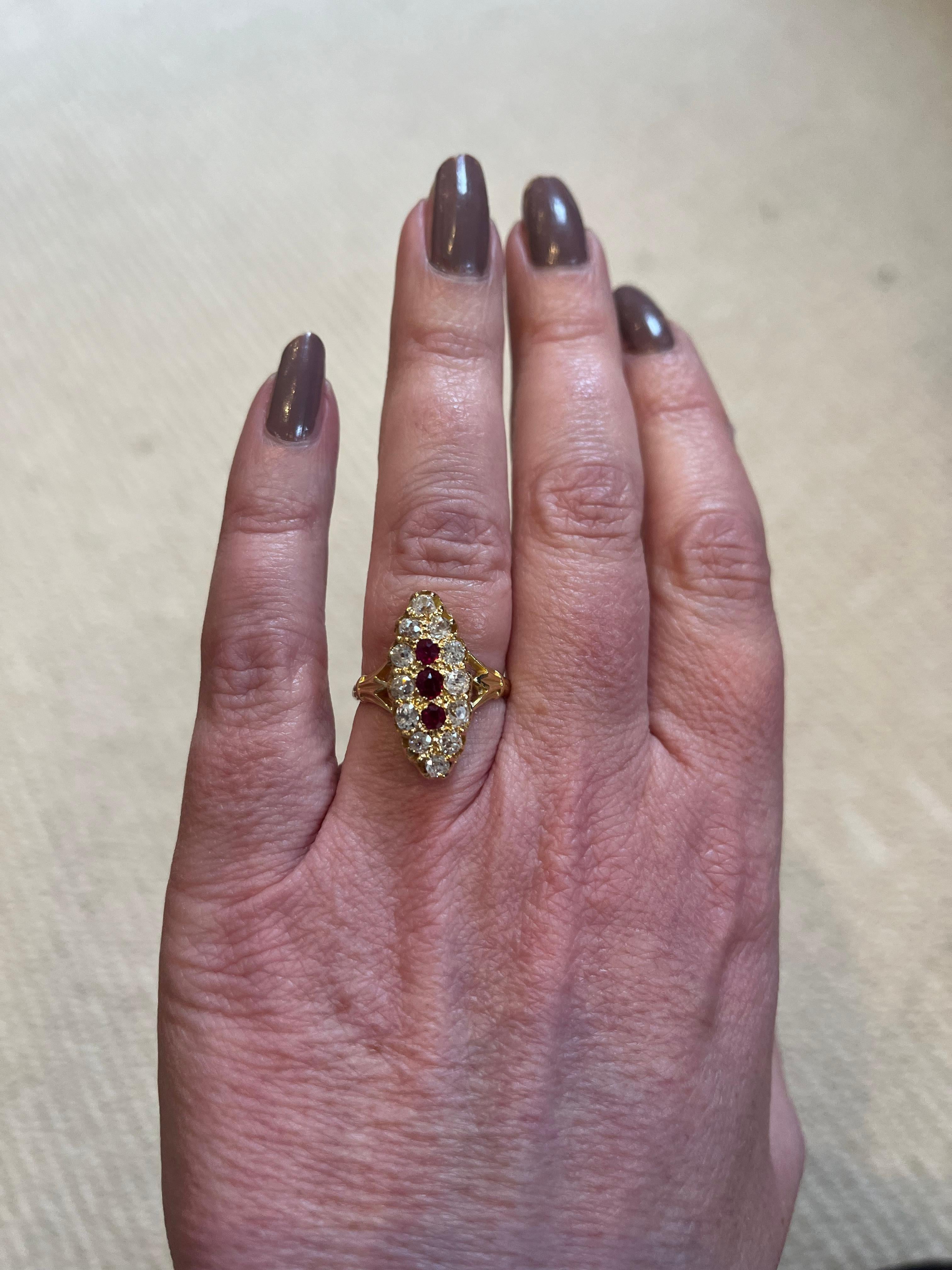 Ruby & Diamond Antique Ring, Ruby & Victorian Cut Diamonds, Est 0.90ct. For Sale 2