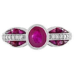Bague de style Art déco en or blanc 14K avec rubis et diamants
