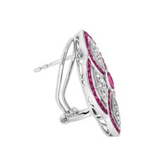 Boucles d'oreilles en or blanc 18K avec rubis et diamants de style Art Déco