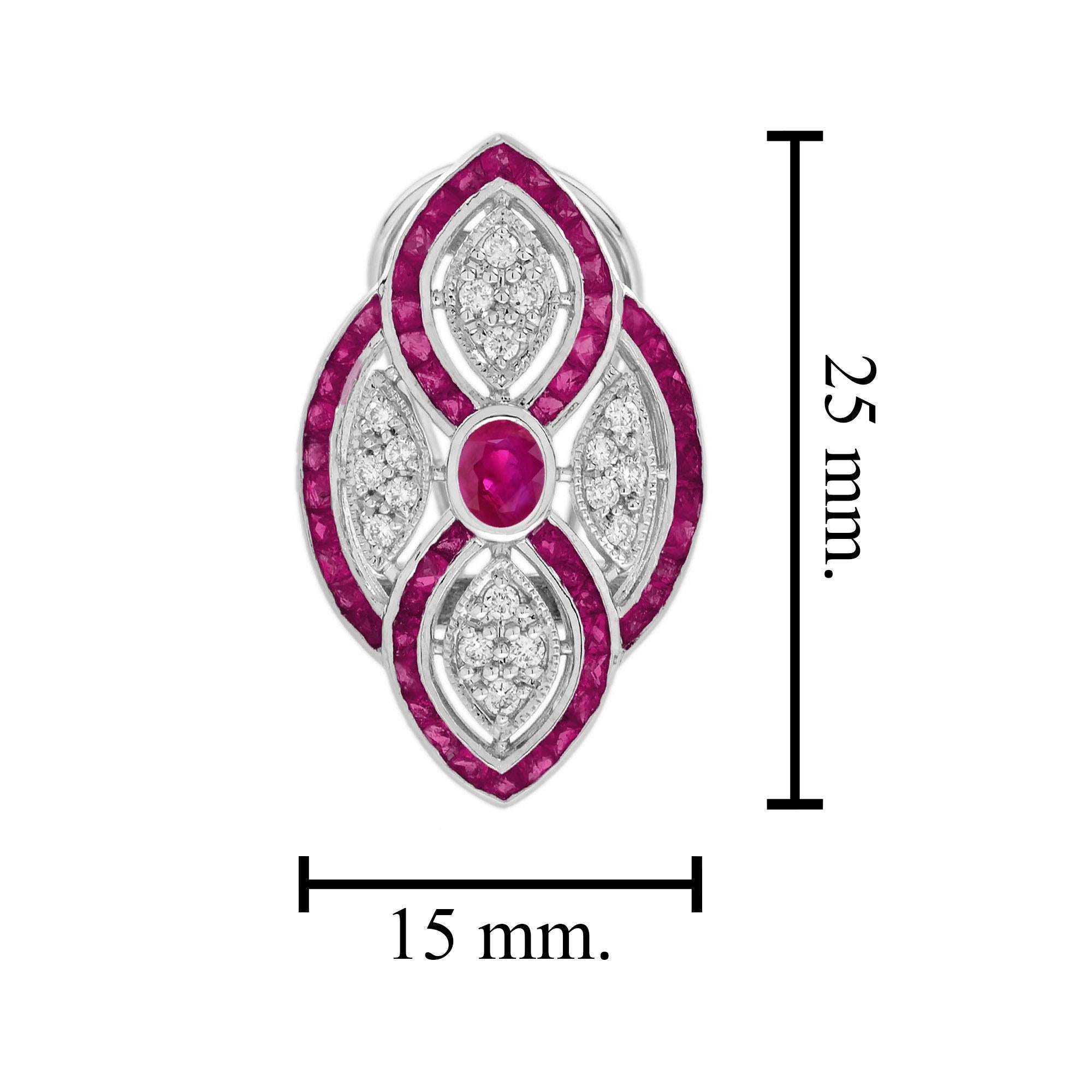 Boucles d'oreilles en or blanc 18K avec rubis et diamants de style Art Déco Neuf - En vente à Oakton, VA