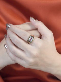 Ruby Diamond Art Retro Style Unisex Ring in 14K Yellow Gold