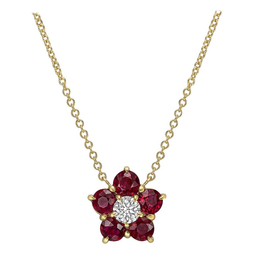 Ruby & Diamond "Astra" Cluster Pendant For Sale