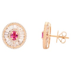 Rubin Diamant Baguette Diamant Oval Hochzeit Ohrstecker in 18k Rose Gold