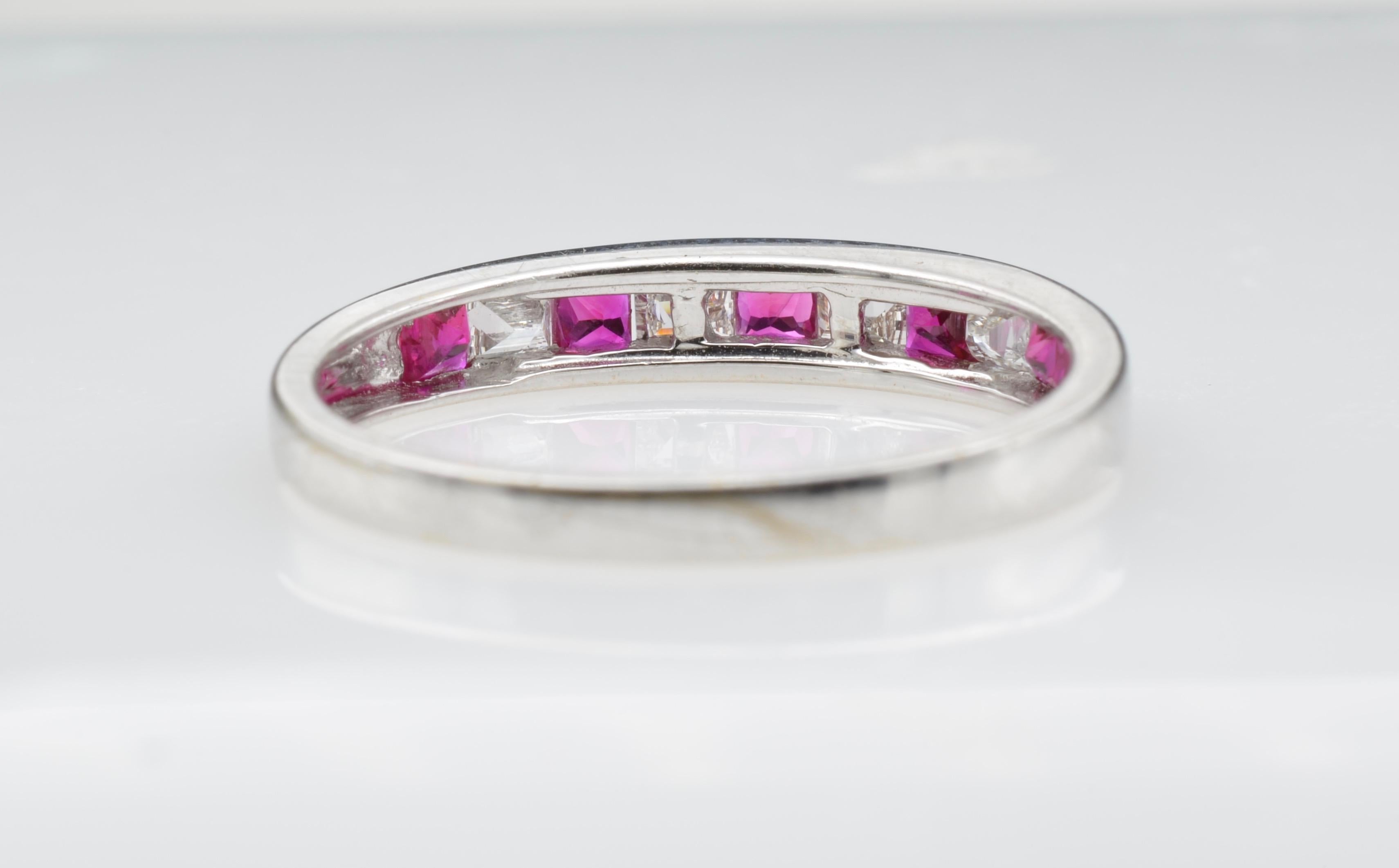 ruby and diamond baguette anniversary band