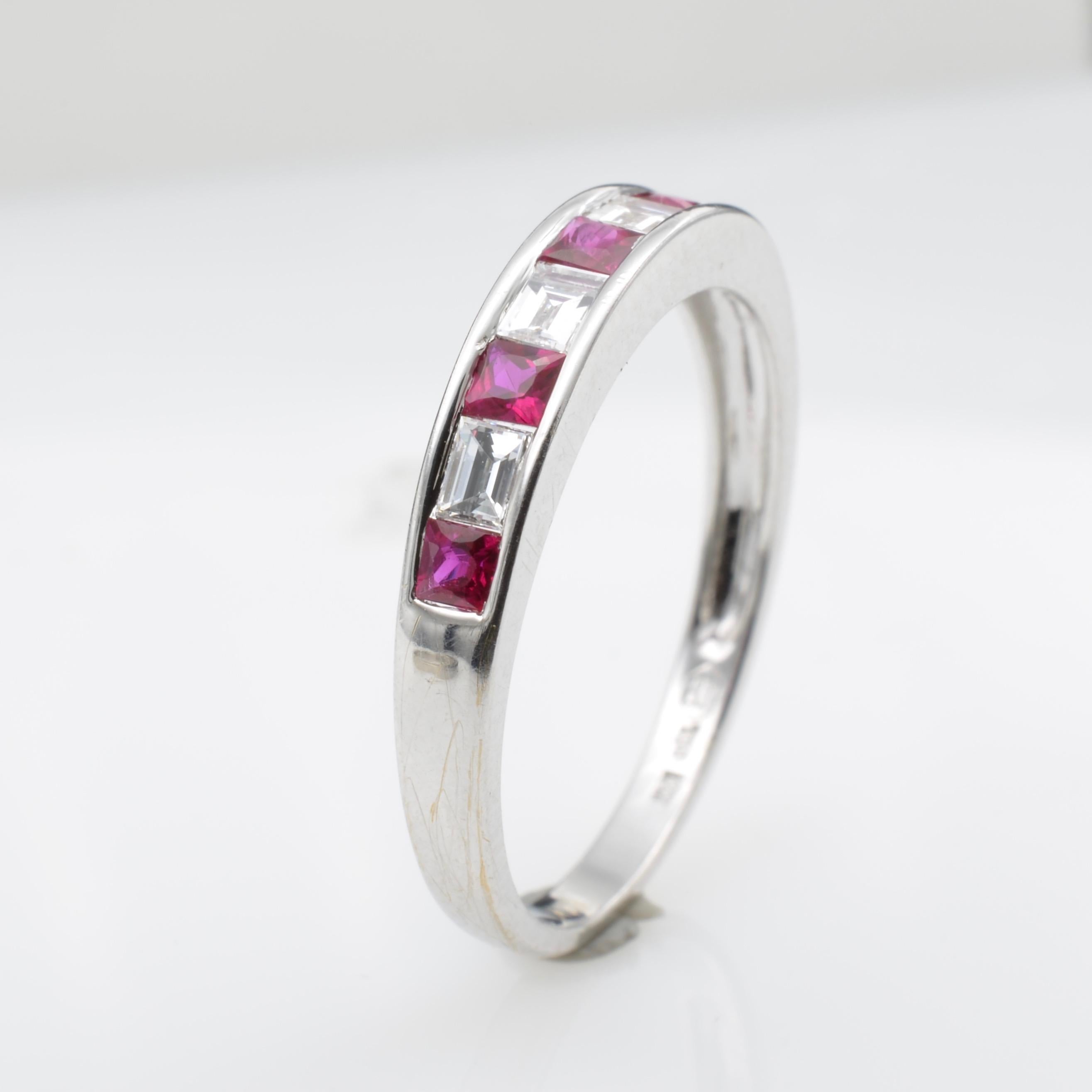 Baguette Cut Ruby Diamond Baguette Half Wedding Band