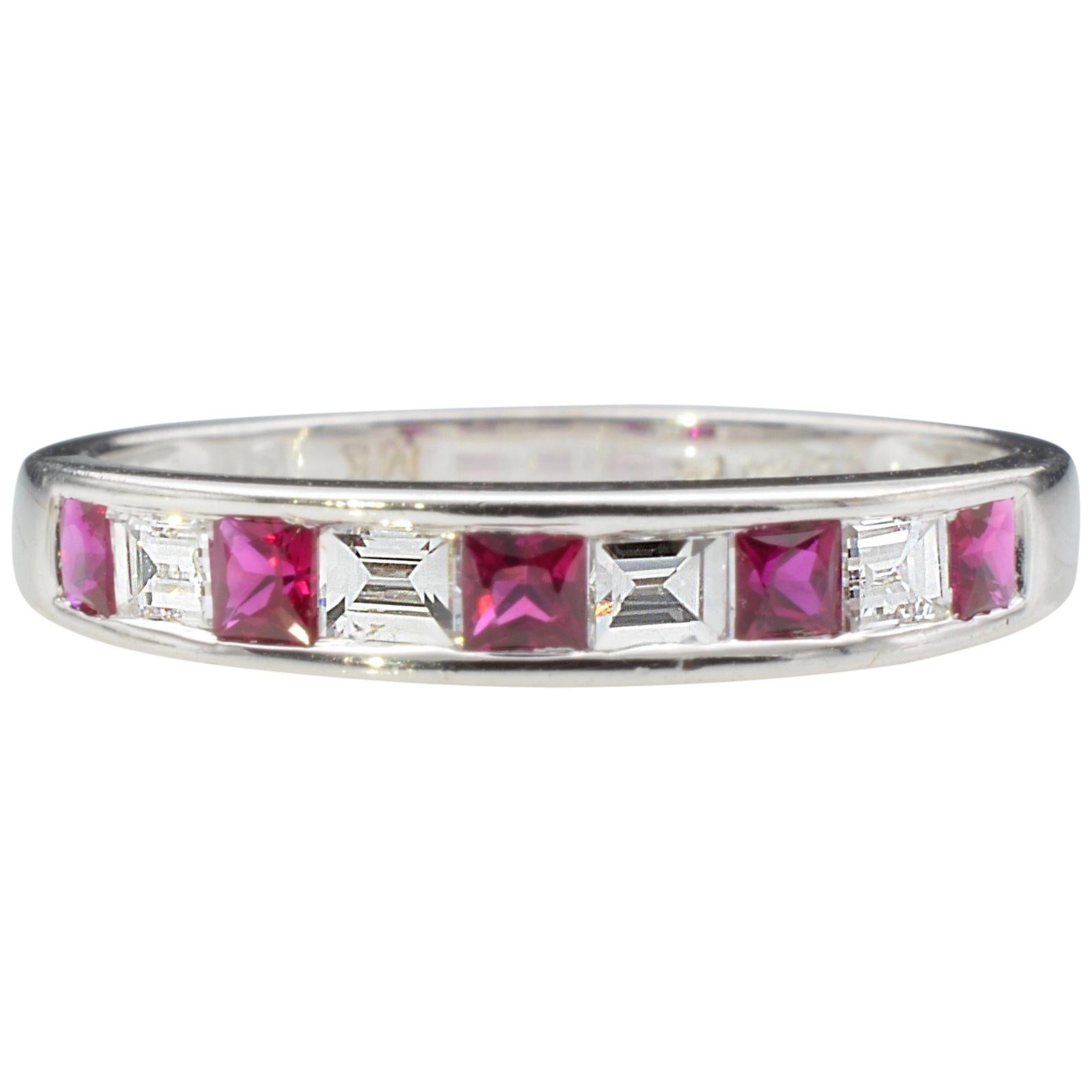 Ruby Diamond Baguette Half Wedding Band