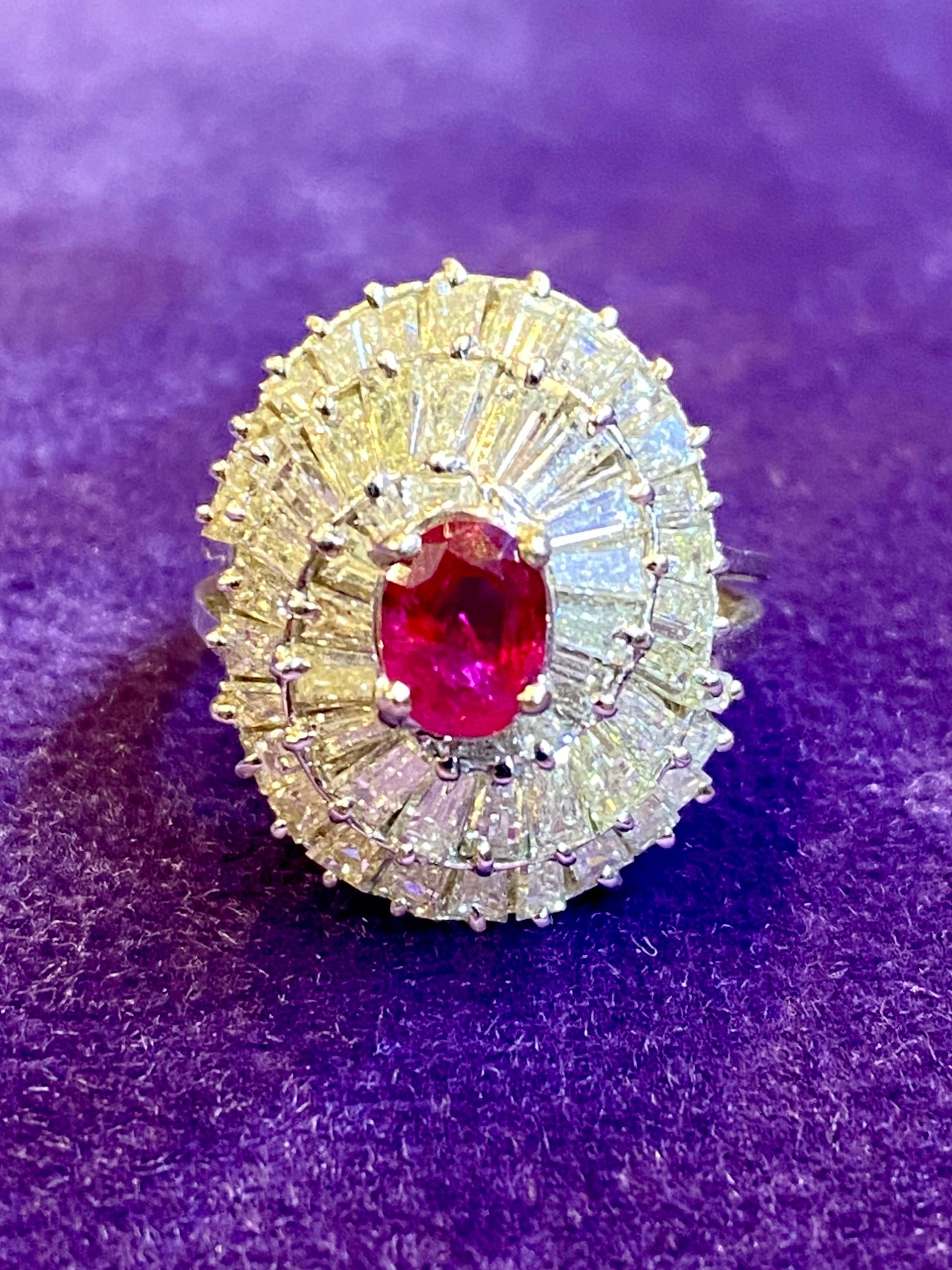 Oval Cut Ruby & Diamond Ballerina Cocktail Ring For Sale