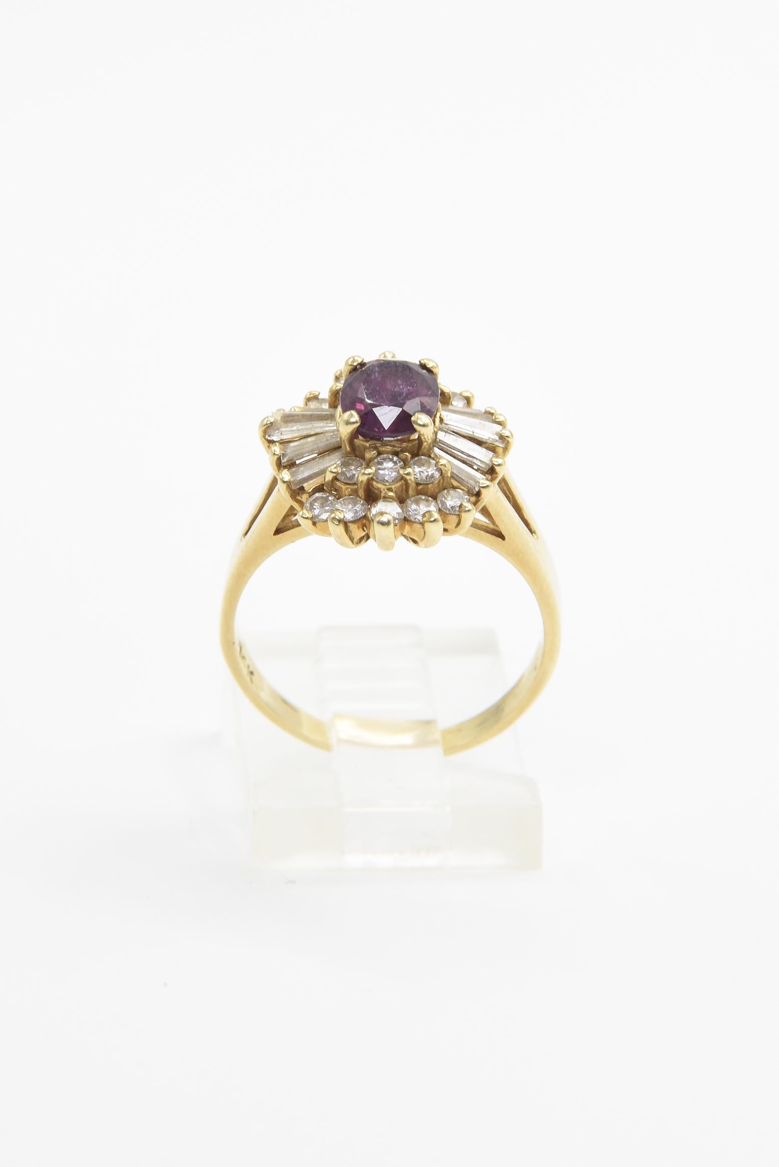 Oval Cut Ruby Diamond Ballerina Gold Cocktail Ring For Sale