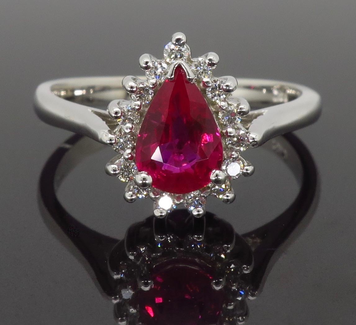 Pear Cut Ruby and Diamond Ballerina Ring
