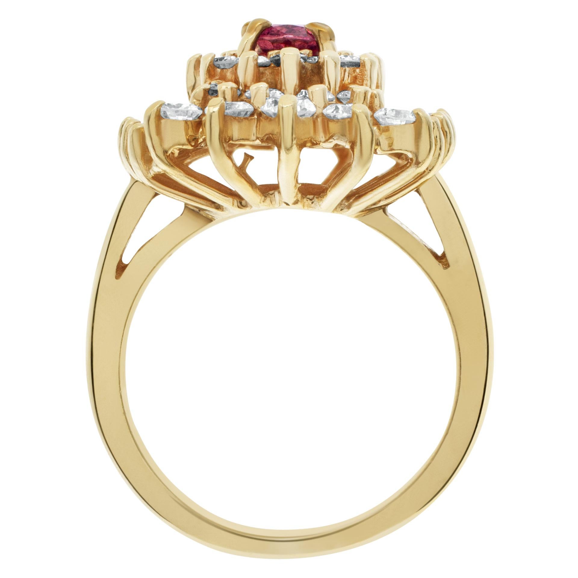 Women's Ruby & Diamond Ballerina Ring in 14k Yellow Gold For Sale