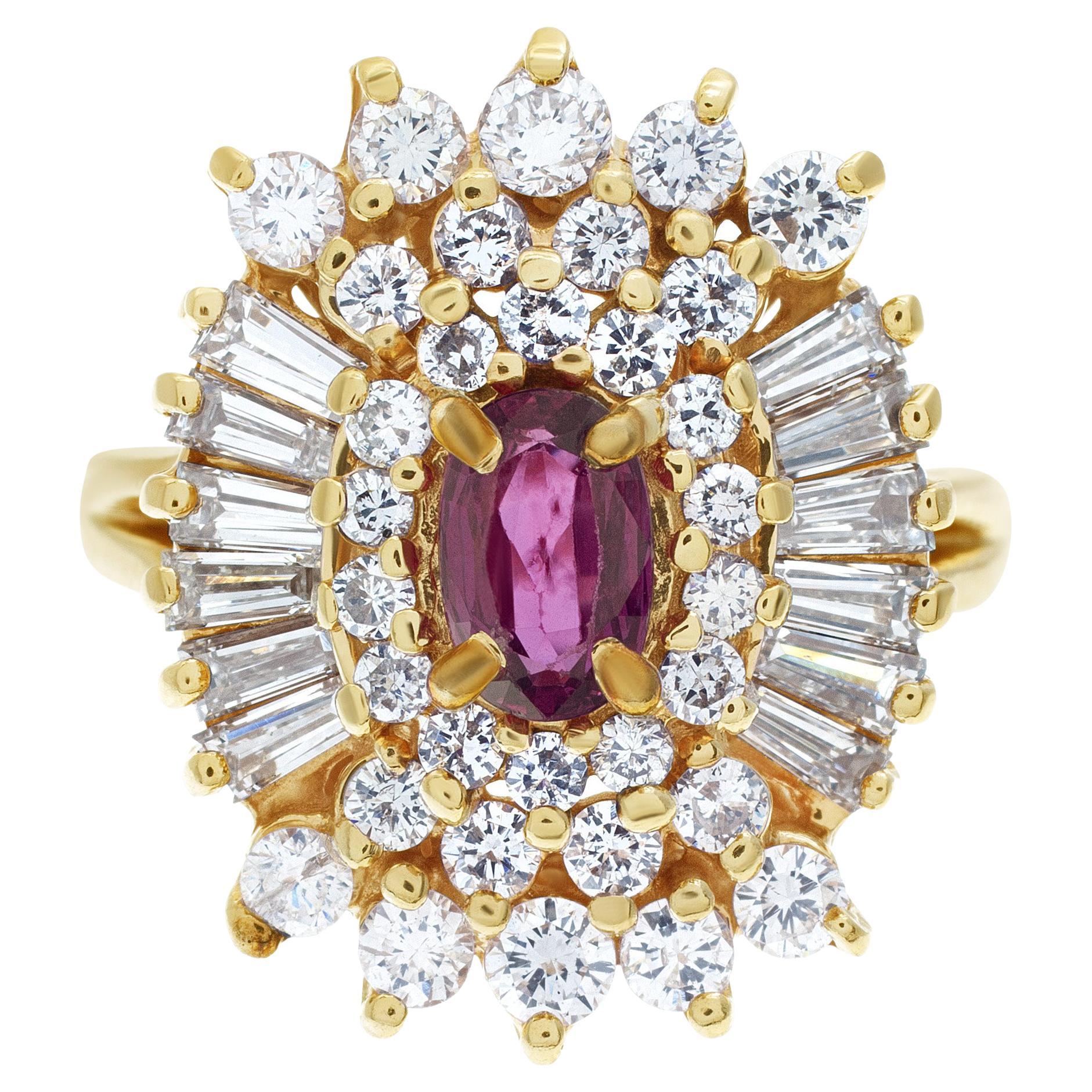 Ballerina-Ring mit Rubin und Diamant aus 14k Gelbgold