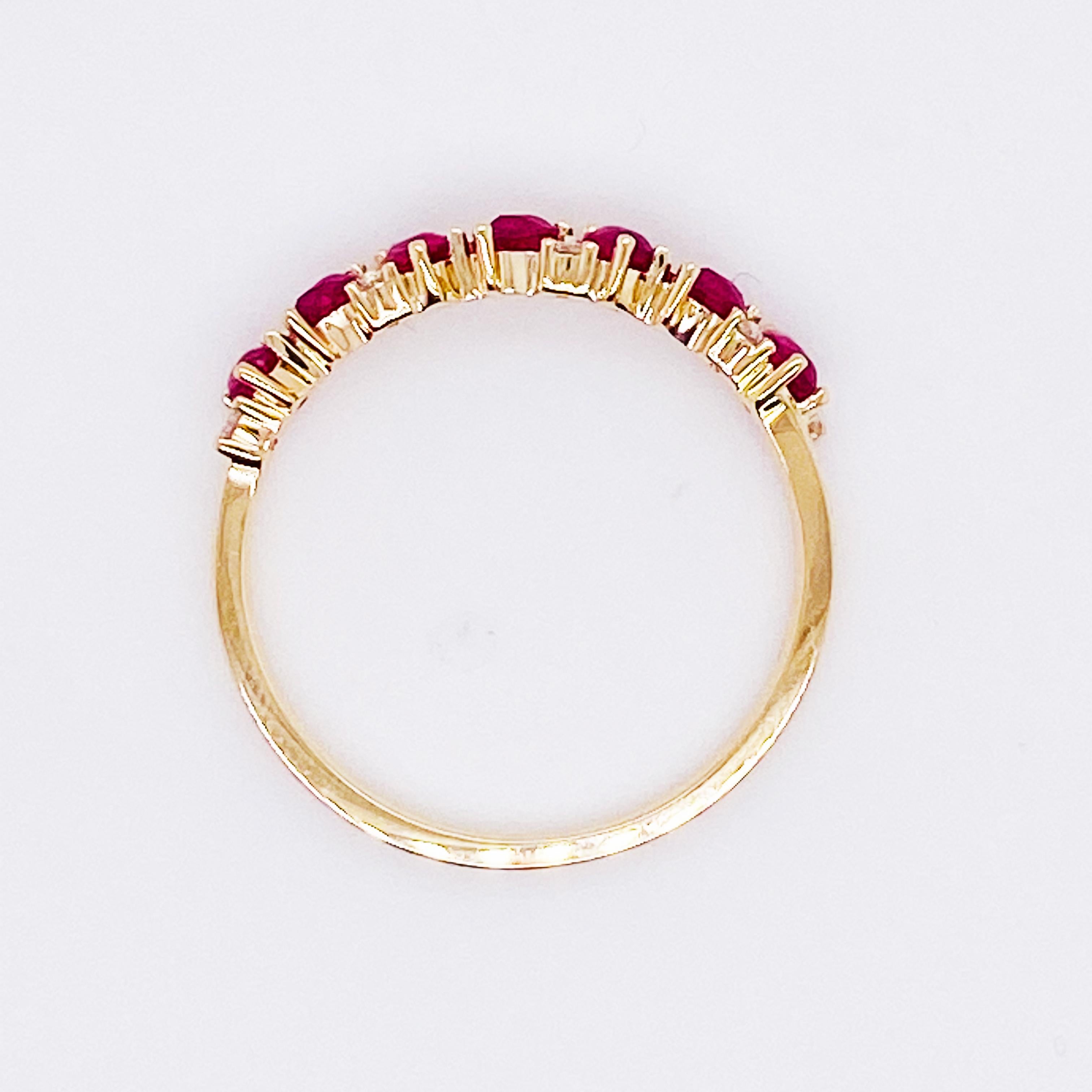 For Sale:  Ruby Diamond Band 14K Gold Pear Shape Ruby Interesting Stackable Band, Sizable 8