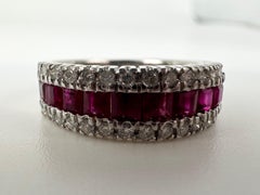 Ruby & Diamond Band 14Karat White Gold Natural Pink Rubies Ring