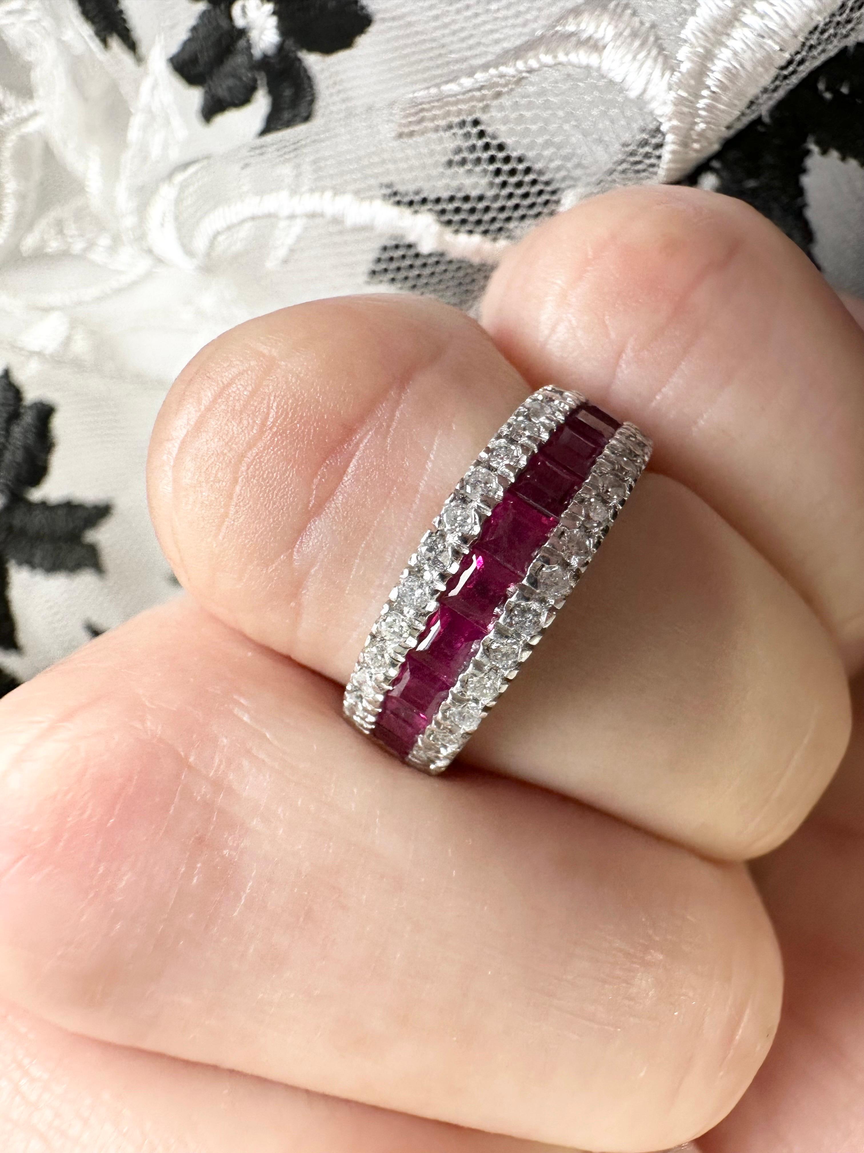 Ruby & Diamond Band 14Karat White Gold Natural Pink Rubies Ring In New Condition For Sale In Jupiter, FL