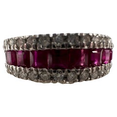 Ruby & Diamond Band 14Karat White Gold Natural Pink Rubies Ring