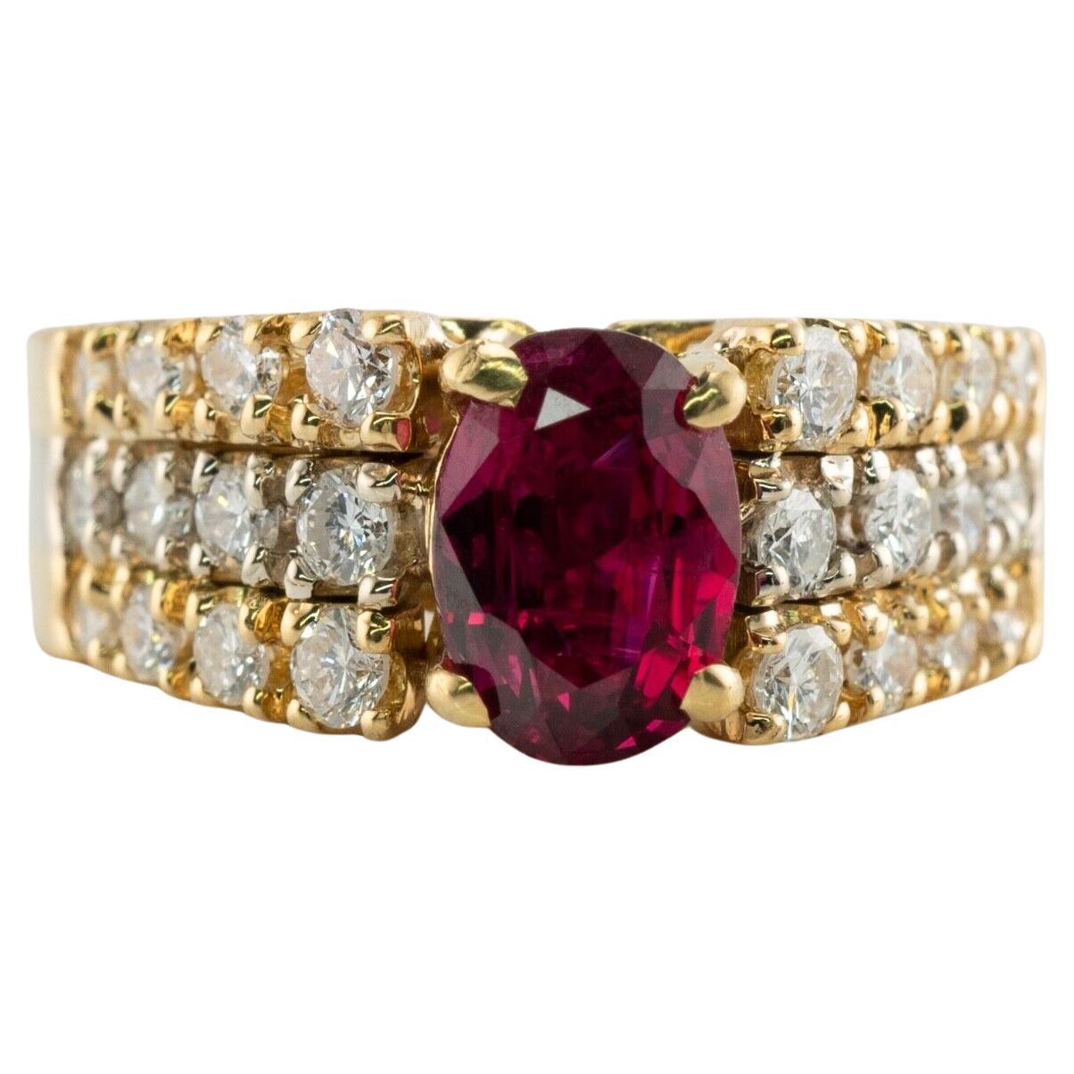 Ruby Diamond Band Ring 18K Gold Vintage