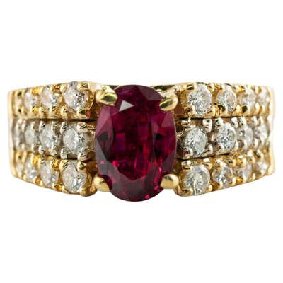 18K Yellow Gold GIA Bezel Triangular Ruby Solitaire Pave Diamond Dome ...