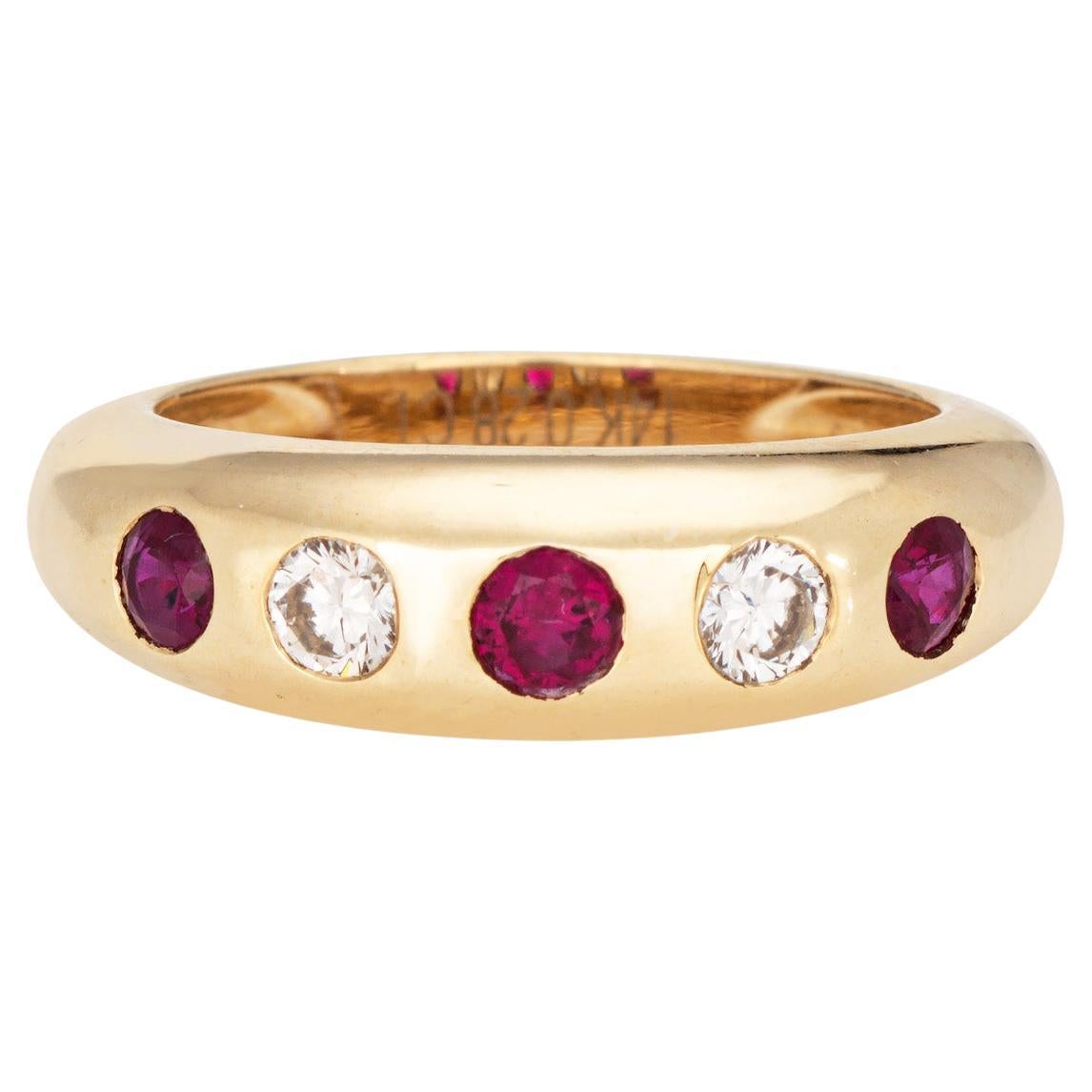 Ruby Diamond Band Sz 7 Vintage 14k Yellow Gold Ring Estate Stacking Jewelry en vente