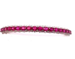 Ruby Diamond Bangle Bracelet 10.80ct 18K White Gold