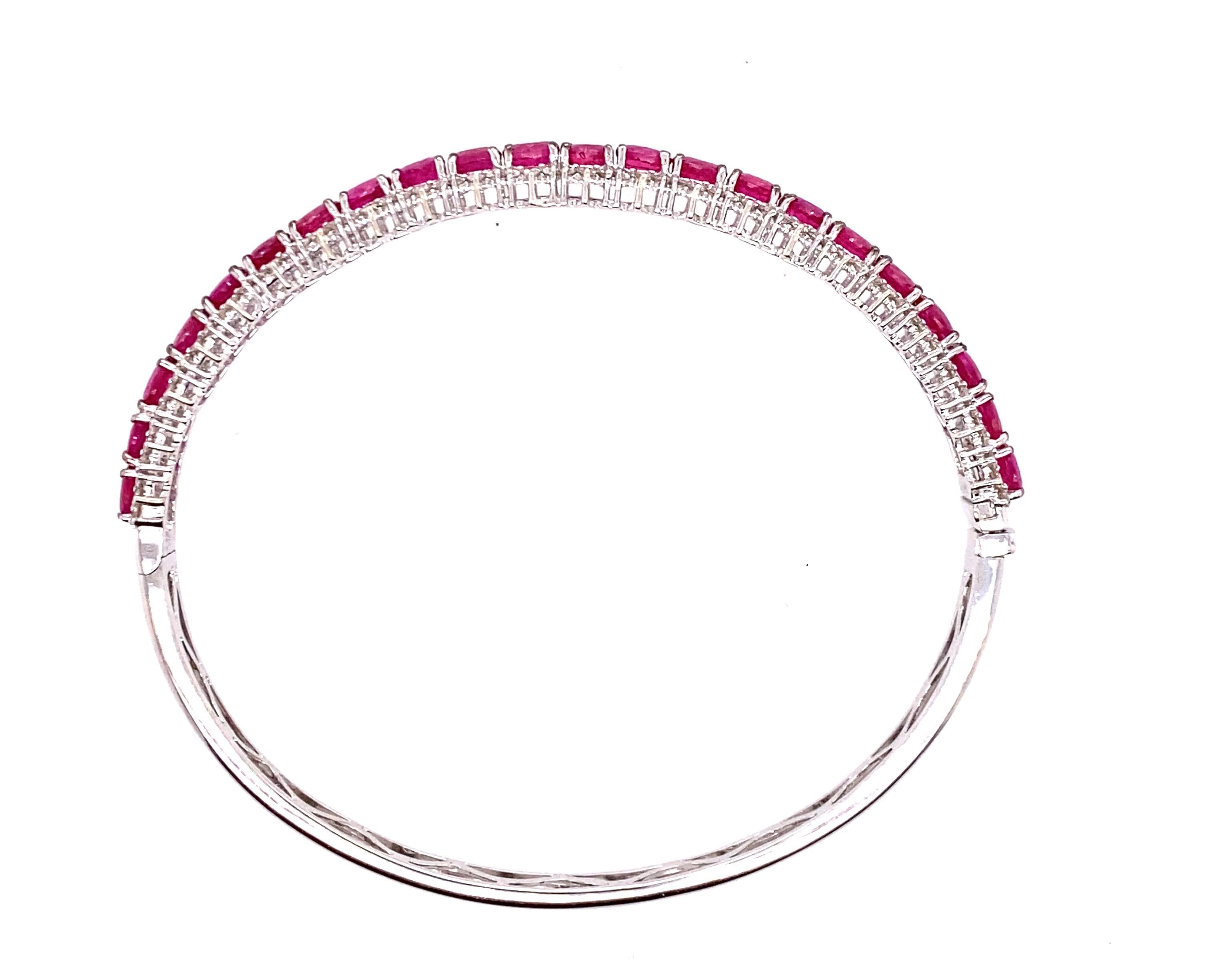 Oval Cut Ruby Diamond Bangle Bracelet 10.80ct 18K White Gold