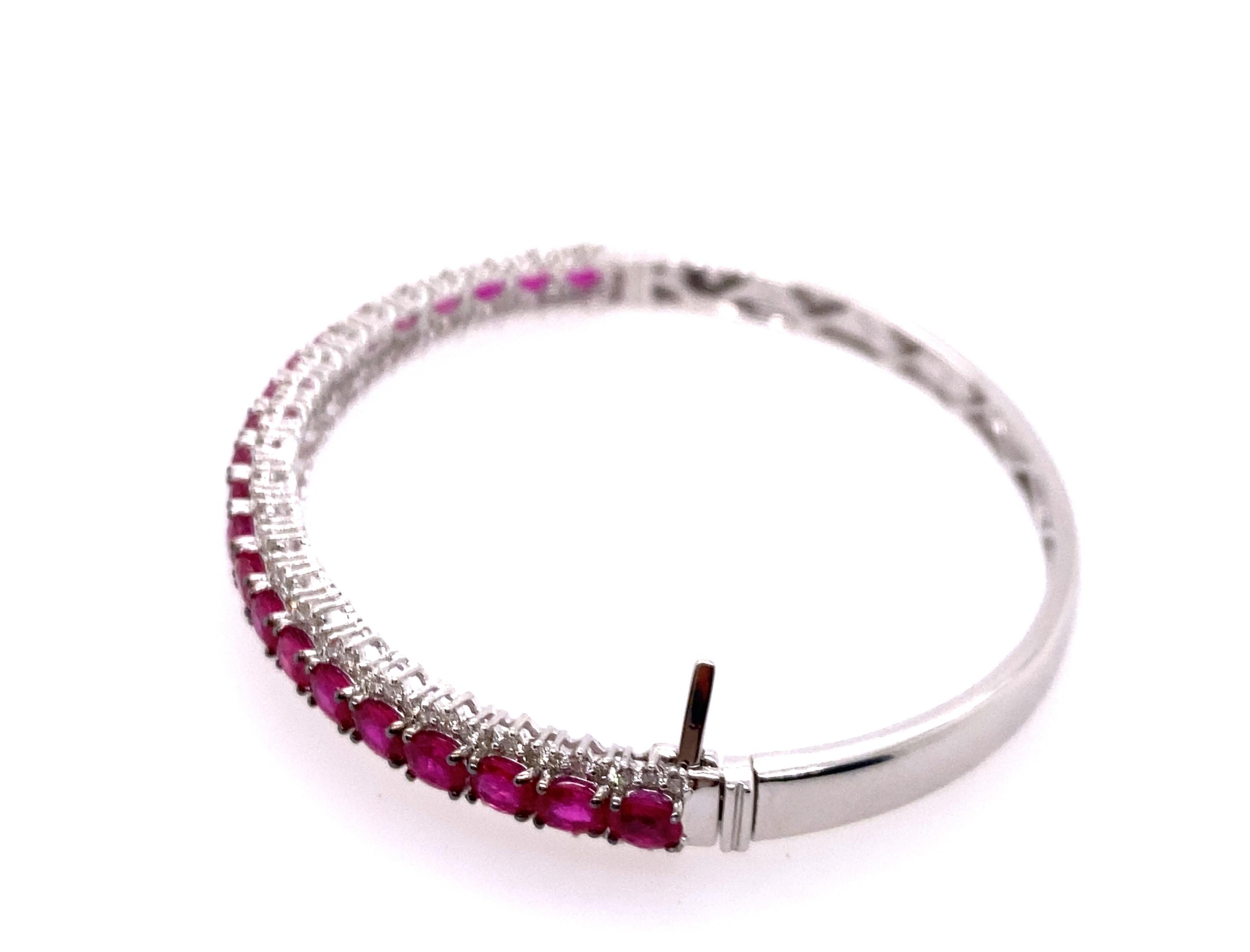 Women's Ruby Diamond Bangle Bracelet 10.80ct 18K White Gold