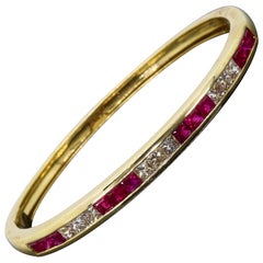 Ruby and Diamond Bangle Bracelet in 18 Karat Yellow Gold