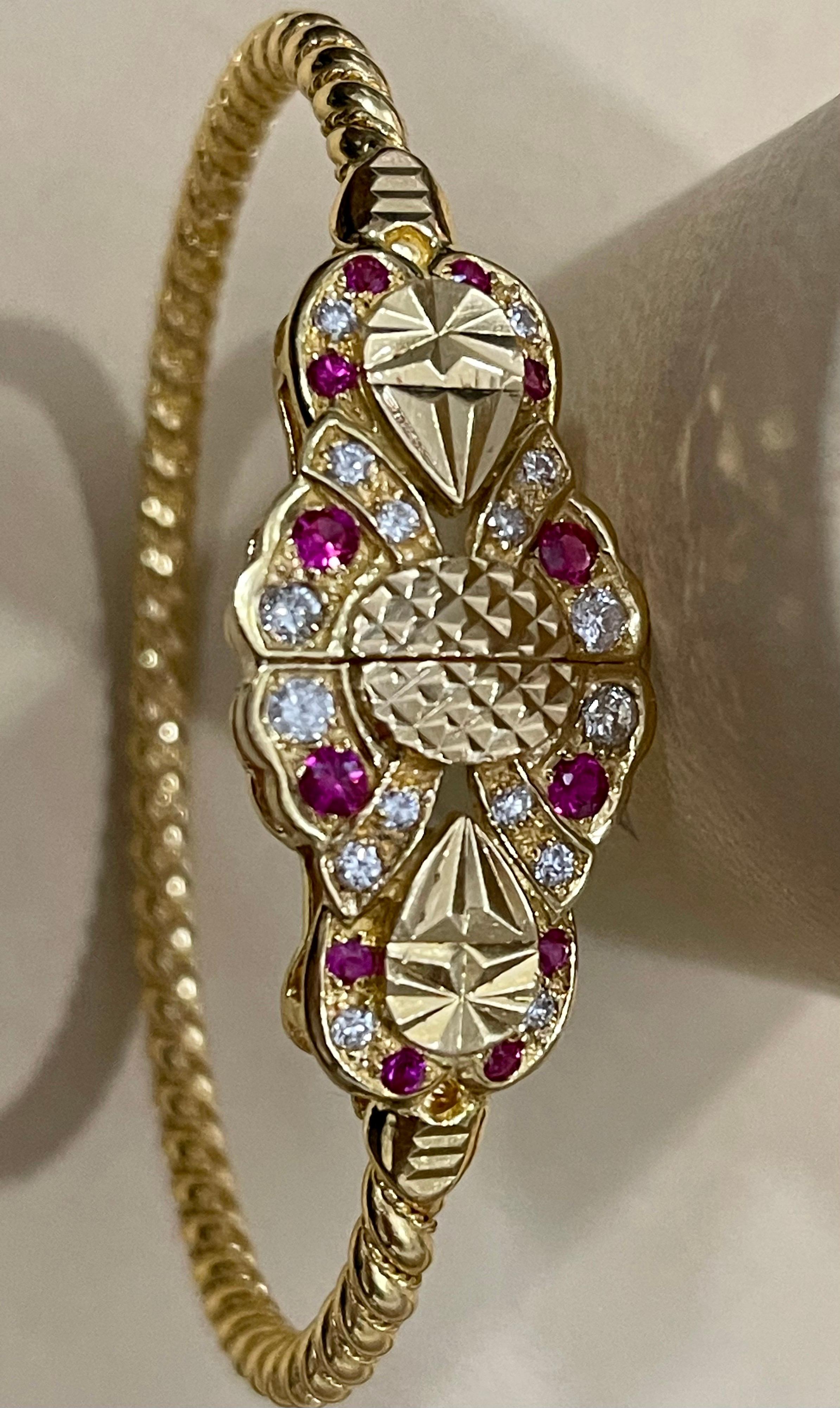 Ruby and Diamond Bangle or Bracelet in 21 Karat Yellow Gold 34.6 Grams 2