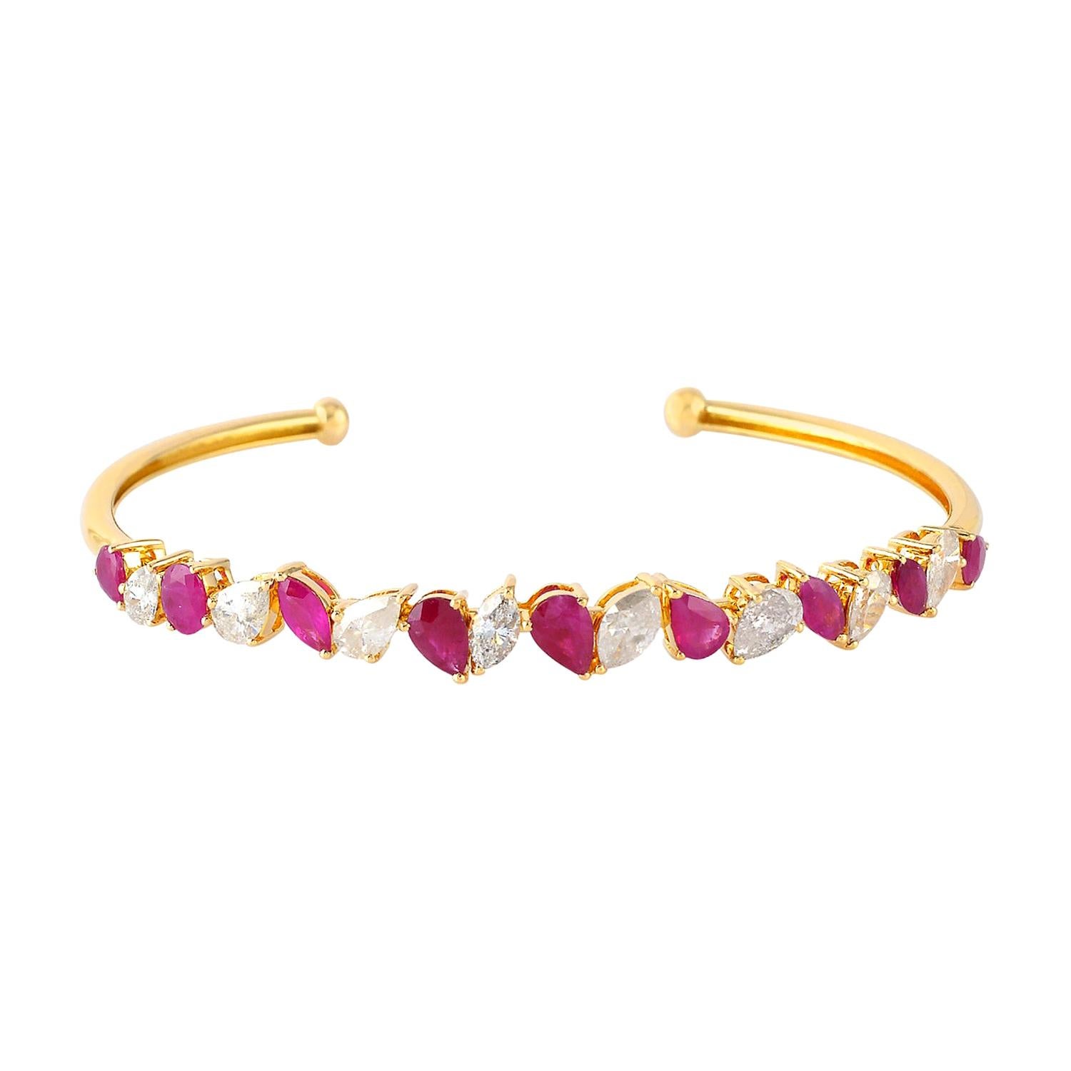 Ruby & Diamond Bangle Made in 18k Yellow Gold For Sale