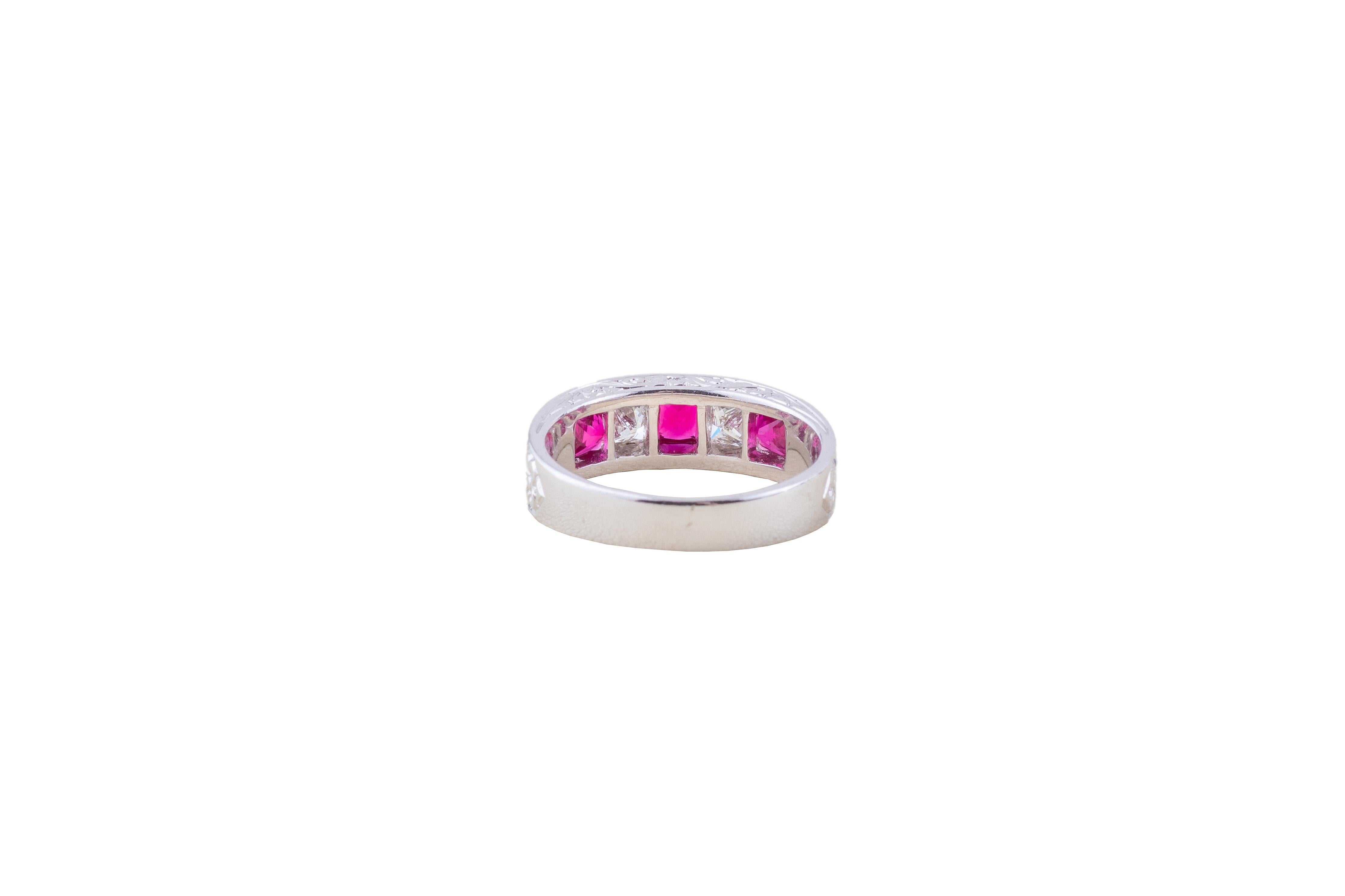 Baguette Cut Ruby Diamond Baquettes Ring in White Gold