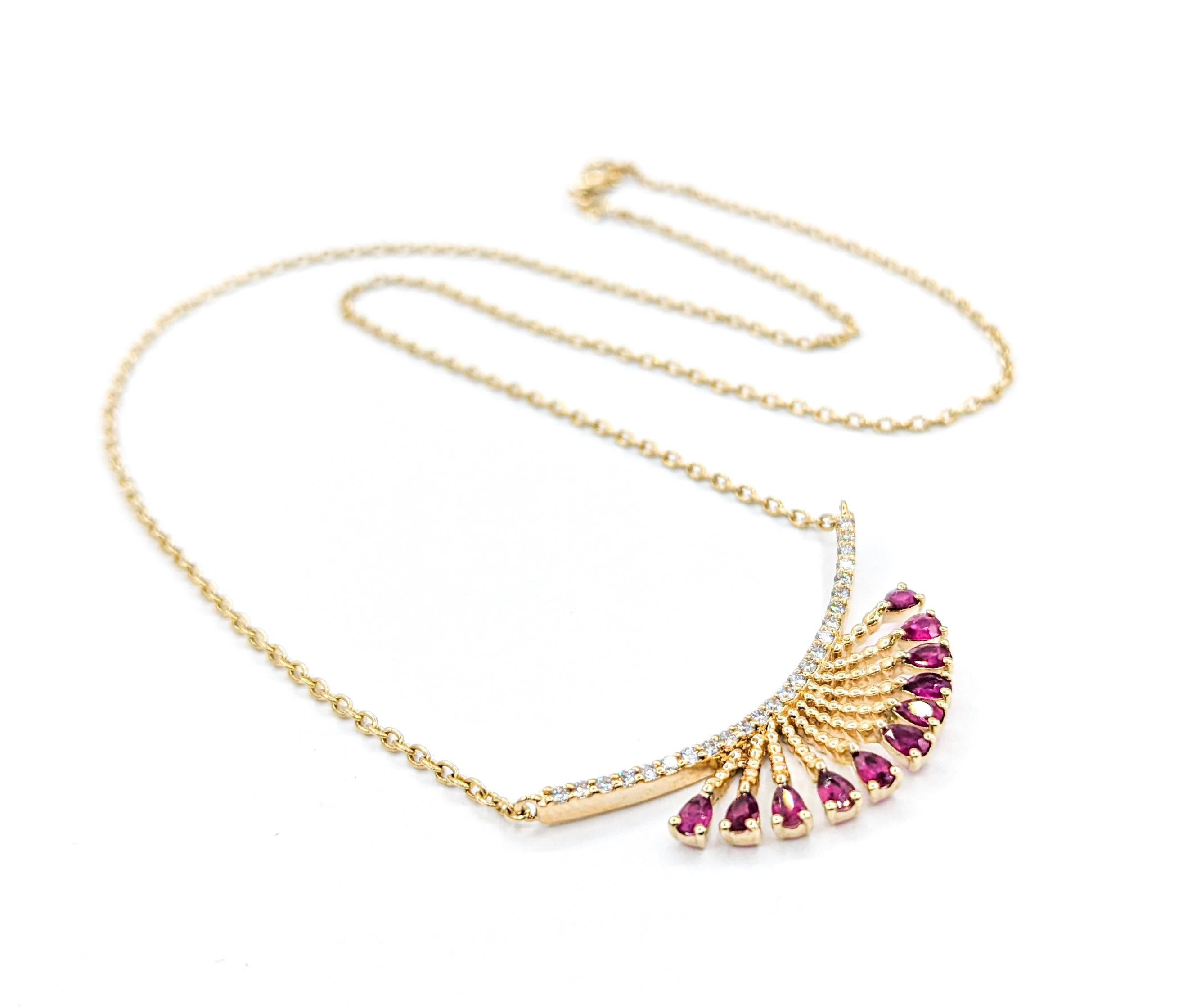 Modern Ruby & Diamond Bar Necklace in Gold For Sale