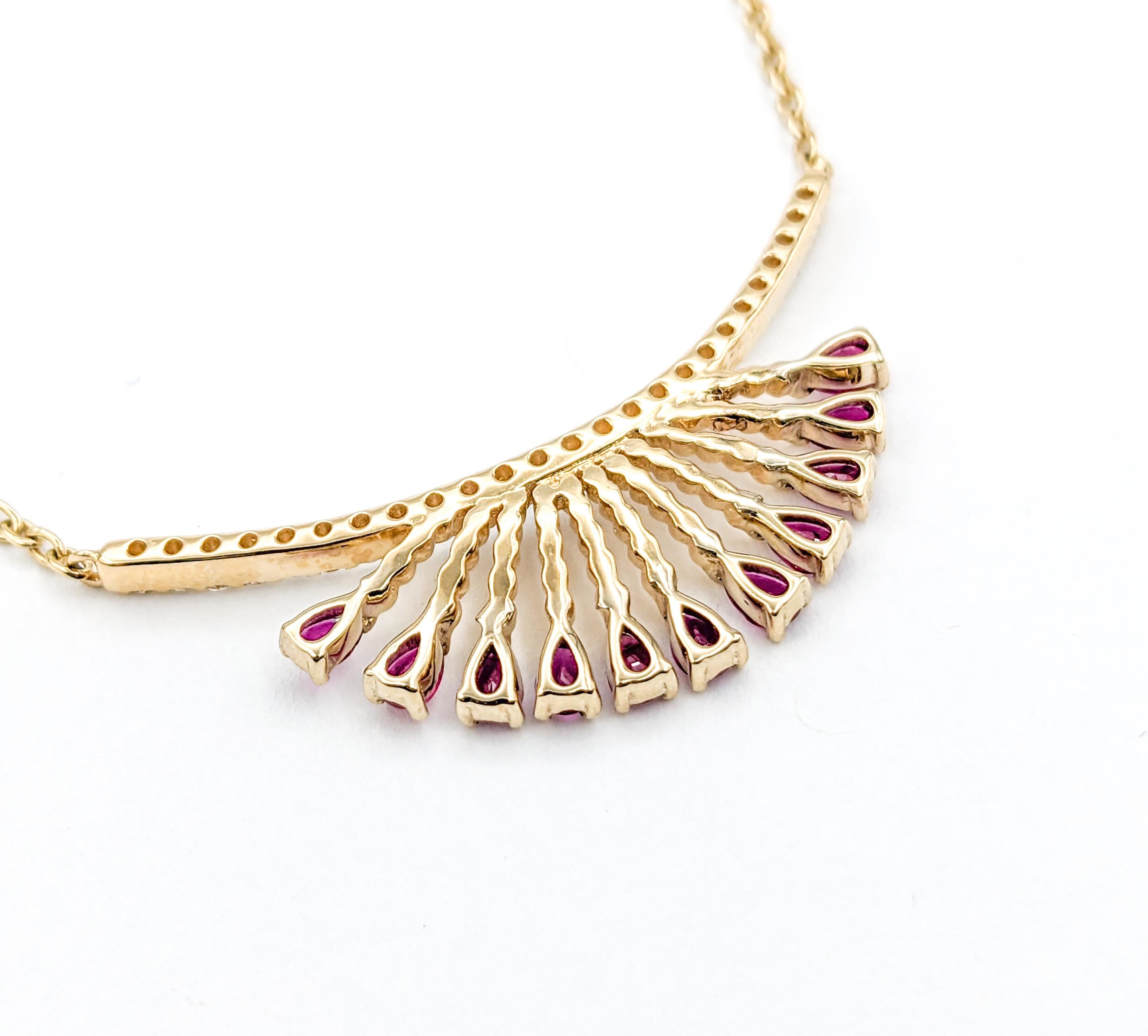 Women's Ruby & Diamond Bar Necklace in Gold For Sale