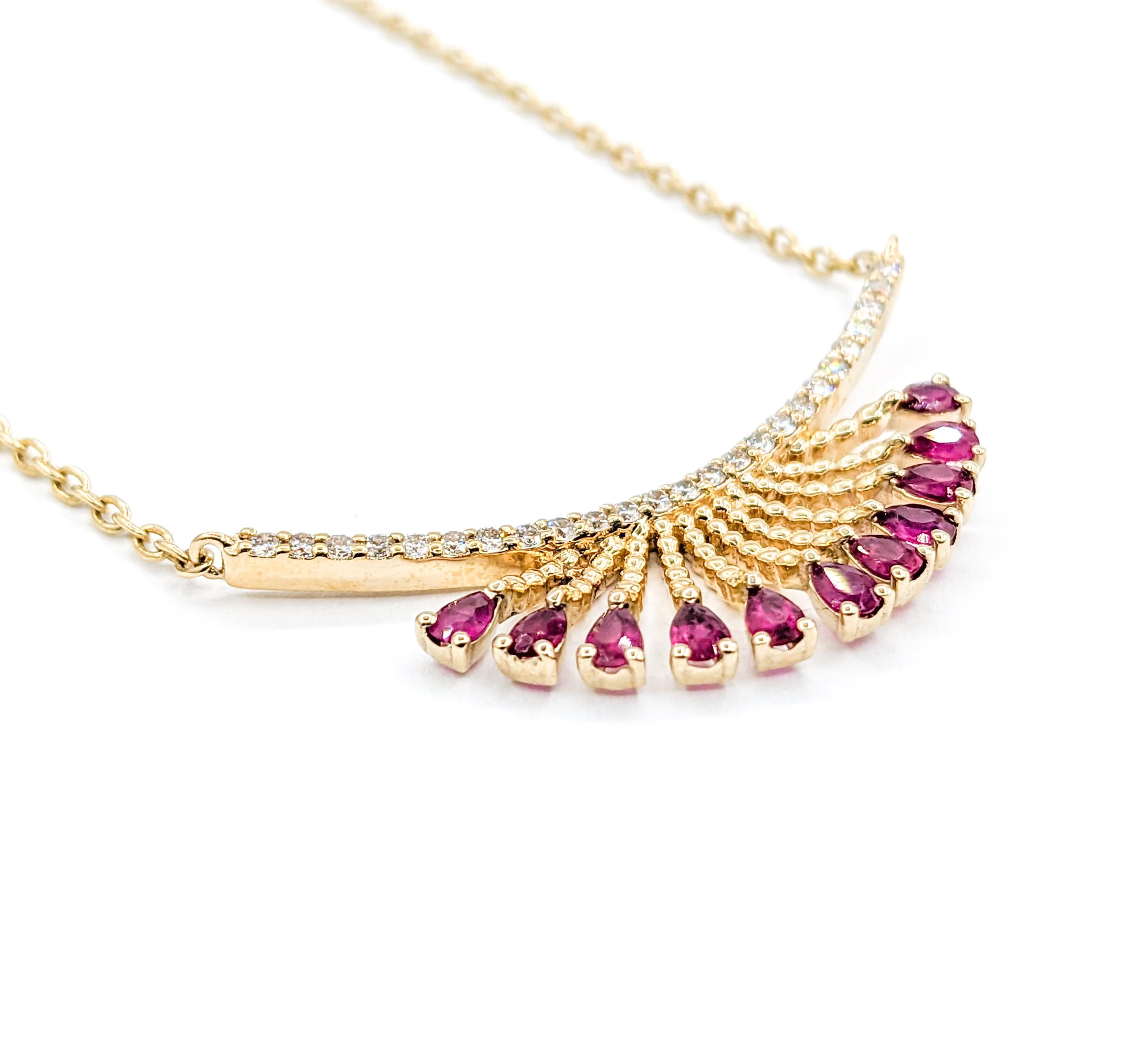 Ruby & Diamond Bar Necklace in Gold For Sale 1