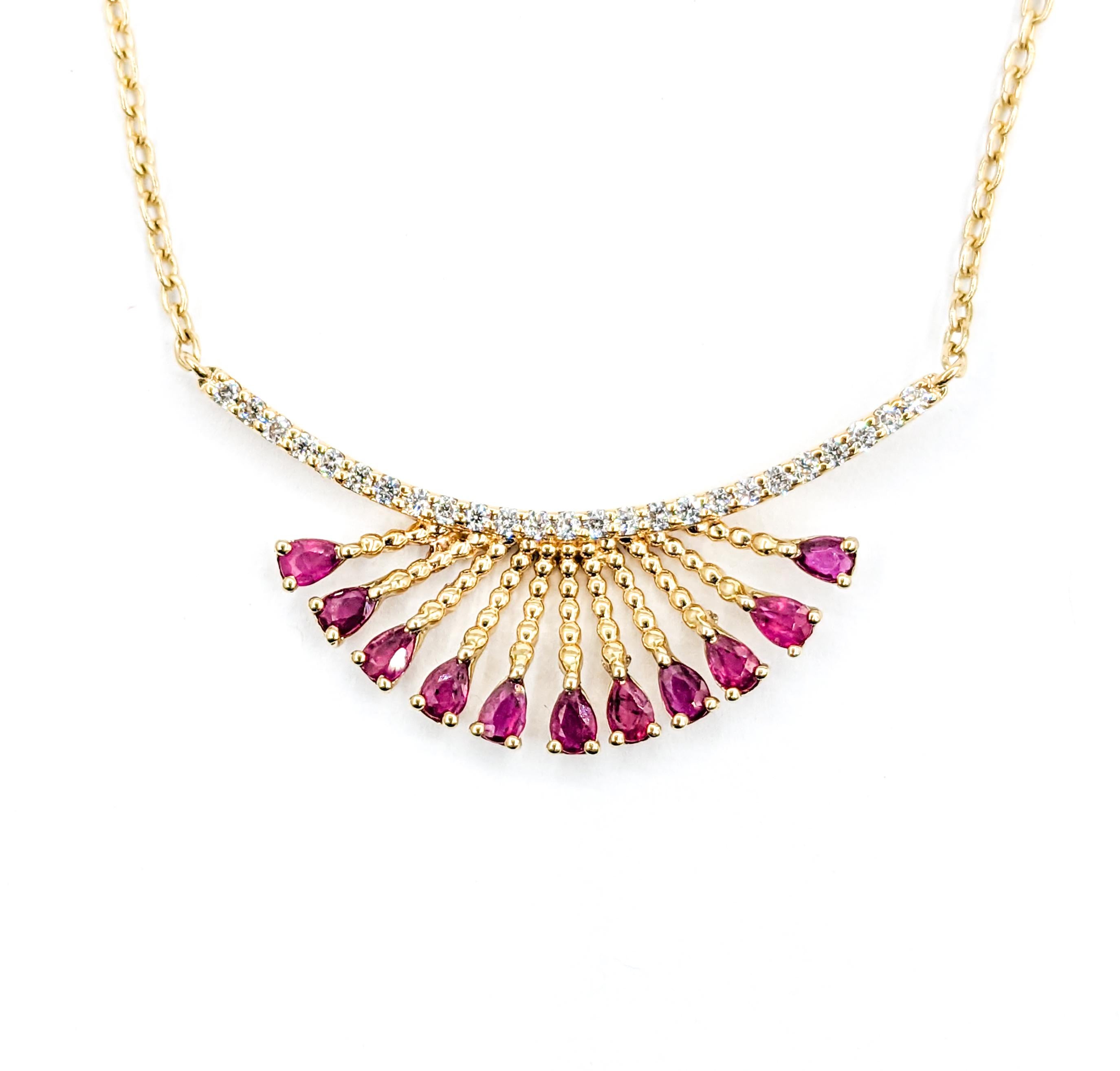Ruby & Diamond Bar Necklace in Gold For Sale 3